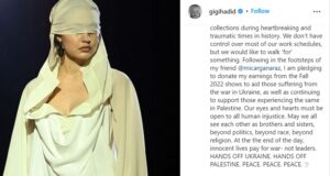 Supermodel Gigi Hadid Vows to Donate Her Fall Fashion Show Earnings to People in Both Ukraine and Palestine
